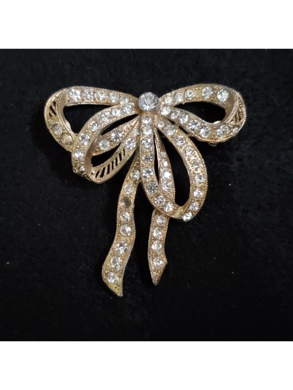 Vintage Pot Metal Rhinestone Brooch Little Nemo Gold Tone Bow 2" READ